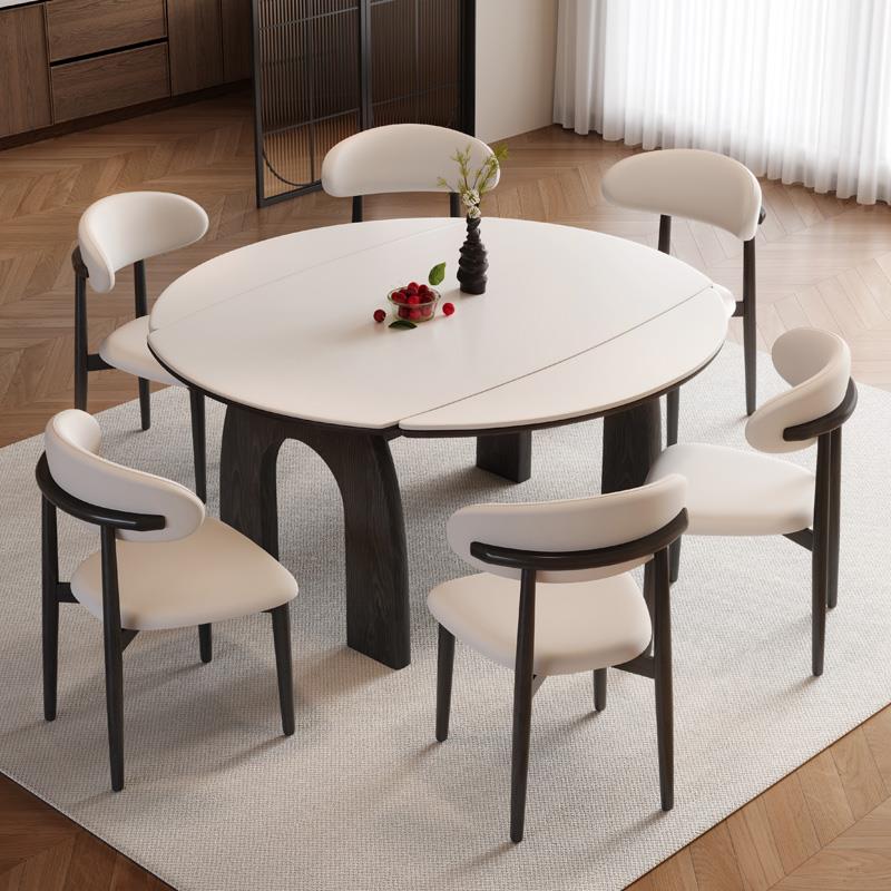 中圆古风全实用无品牌/木岩板餐桌可伸缩现代约方两家用小户简型