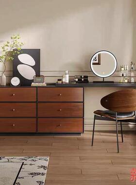 新OYF中古风妆台斗柜台一体卧款室复古化妆桌梳简约实木化妆收纳