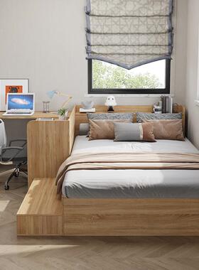 小户米型高榻PUZ榻带人书桌床衣柜一体床组合板式小房箱间多功能