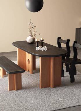 法式古风实木餐组合现代家用设中计师xy-84272款术黑色饭桌复古艺