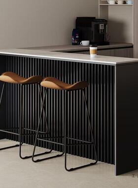 创隔意岩板迷你小户型吧台家用实桌木脚桌AJS靠墙客厅高断水吧台