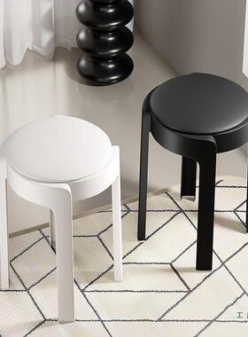 黑色软革凳子叠可圆放家用结实耐用餐厅985备用塑料车板凳风高独