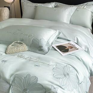 轻奢笠夏季丝冰丝四件套水135洗天套床单凉感丝滑裸睡床款刺绣被