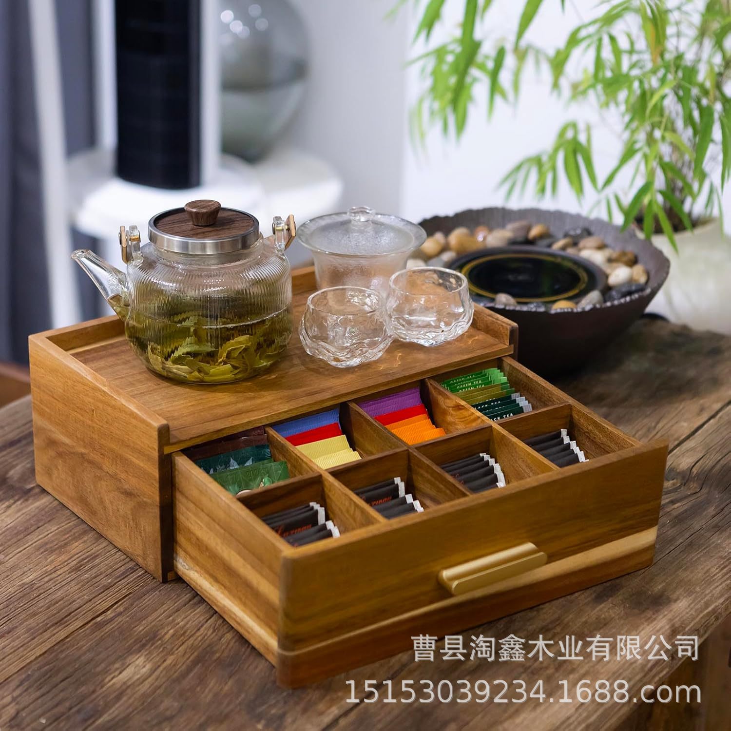 木质茶包收纳盒相思木茶具配件储物盒抽屉茶盒茶站容器分格木盒