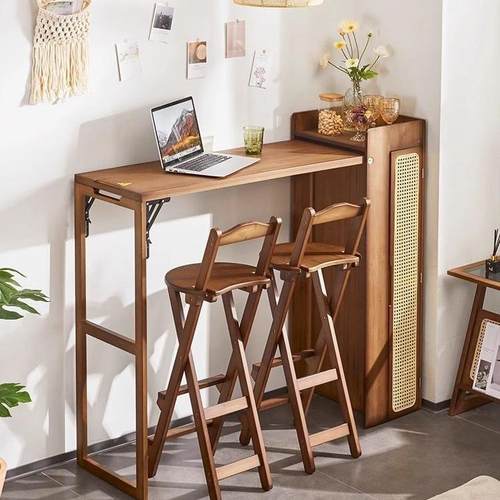 小户型日桌式可折叠藤吧编餐边柜一体家用隔安断免985装高脚椅台