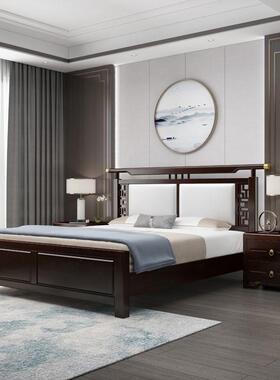 床新EFQ中式.实木1.8床米15米2米2.2米大床主卧现代中式双人软靠