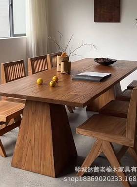 新款老门榆木茶桌实书木老板形办公HPK桌面多款阳台喝茶桌长方茶