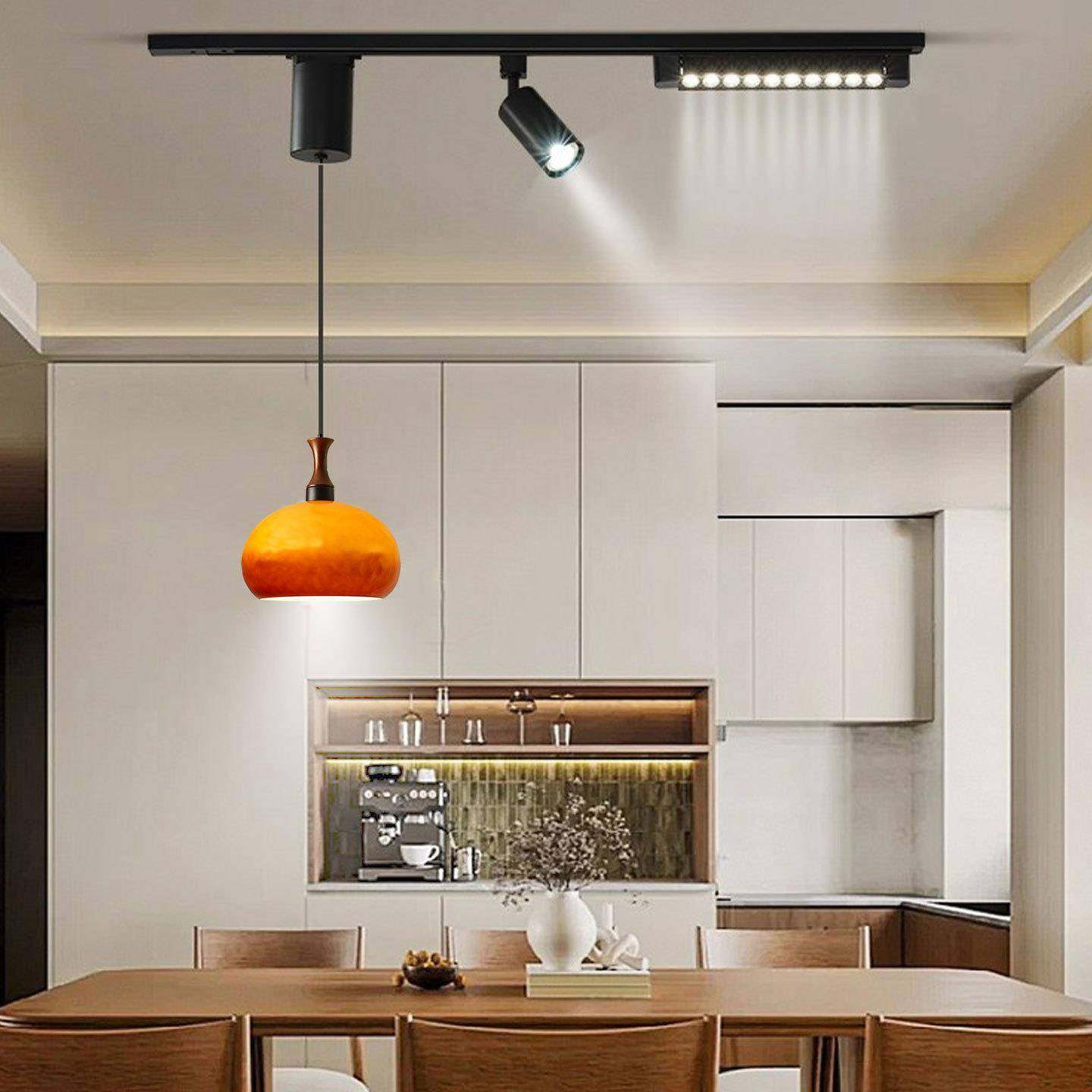 中古风餐厅风扇灯道吊轨灯吧可移动调节761复古胡木桃色岛台台餐,家装灯饰光源,智能吊灯,淘宝优惠券,粉丝福利购,淘宝优惠卷