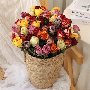 混搭彩色玫瑰干花花束客厅摆设装饰摆件桌面插花云南天然风干真花