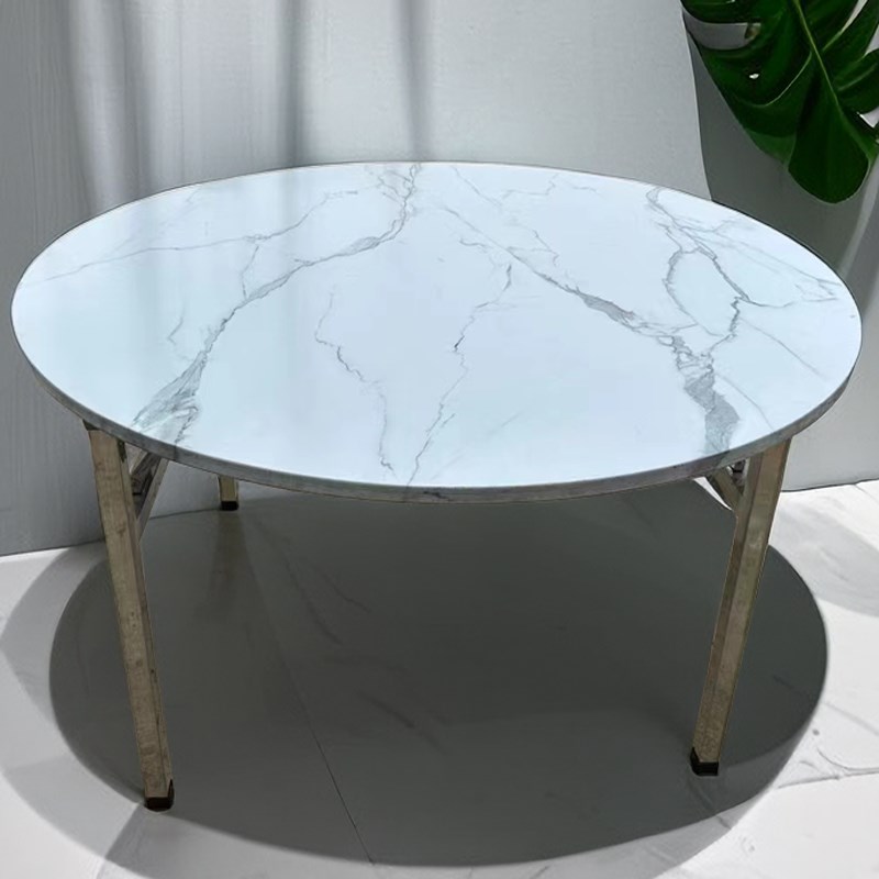 不锈钢圆桌折叠桌子加厚彩色家用餐桌带转盘大小户形烤火桌免安装