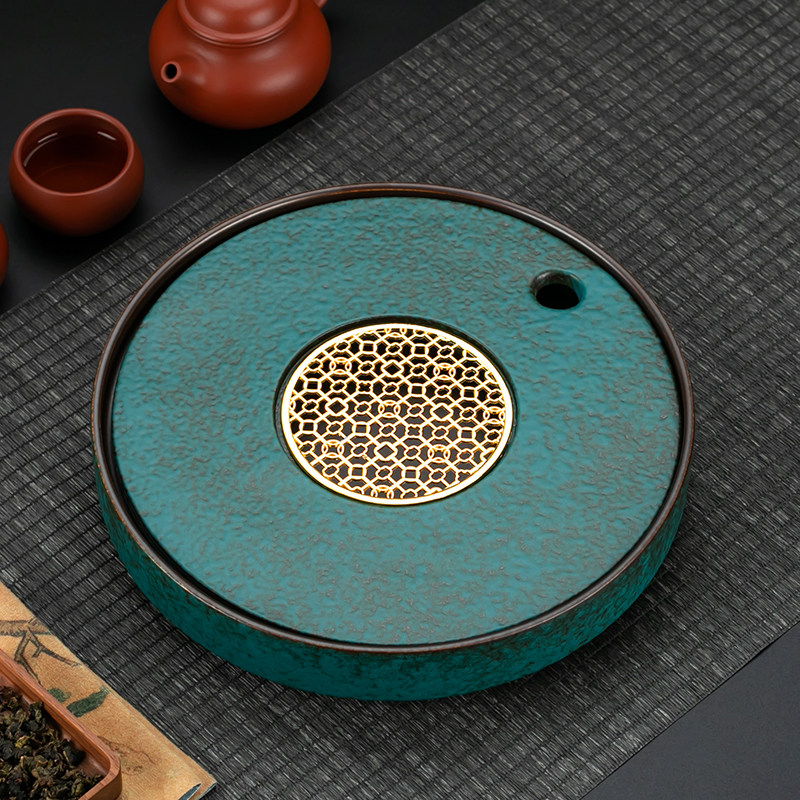窑变茶海陶瓷圆盘蓄水式茶盘镂空沥水盘家用干泡盘茶具托盘茶台