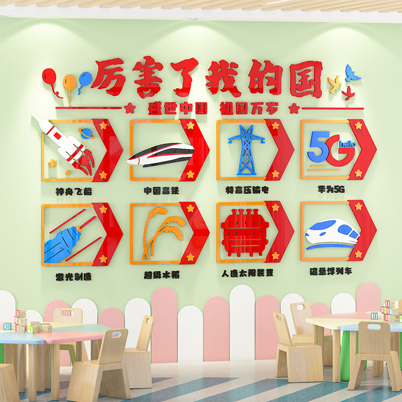 厉害了我的国幼儿园科技爱国主题文化墙教室走廊楼梯环创墙面装饰
