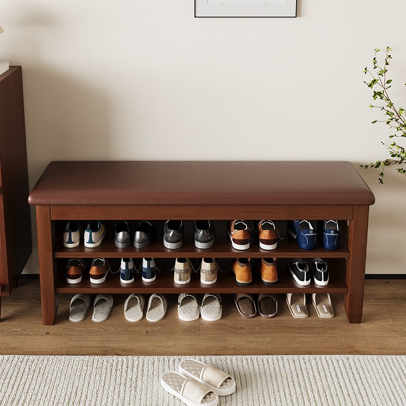 实木软包换鞋凳门口家用入户玄关可坐多层鞋柜一体架皮质简约鞋架