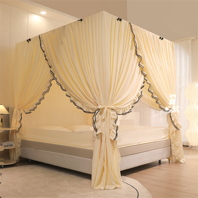 新高级家用加密蚊帐加厚双层全底防摔儿童全罩式防尘遮光落地床帘