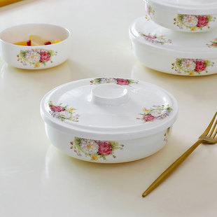 骨瓷保鲜饭盒微波炉加热带盖窝盘陶瓷蒸蛋蒸鱼盘子家用菜盘深餐盘