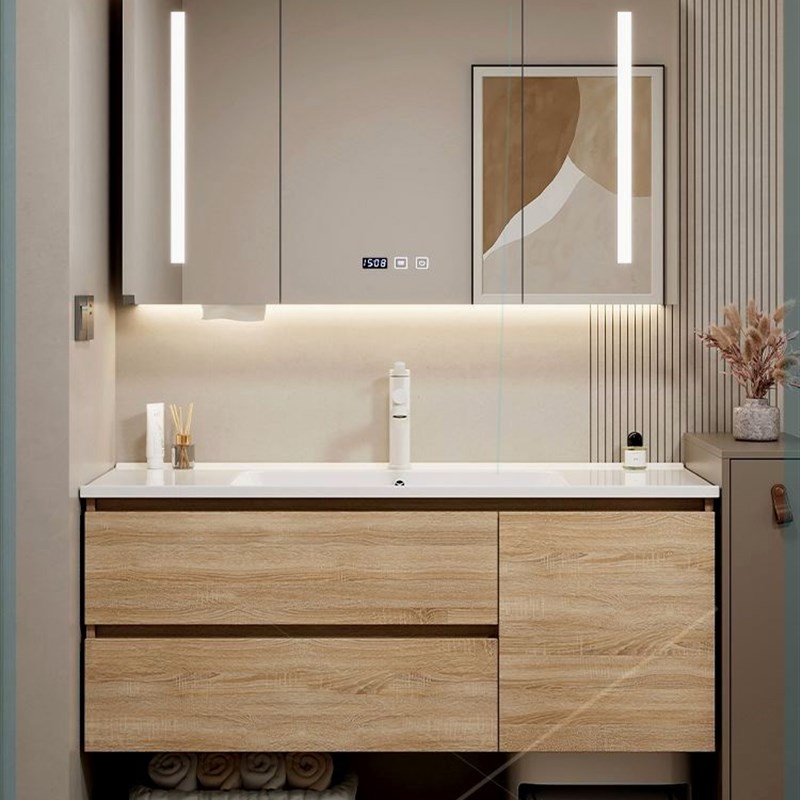 陶瓷一体盆浴室柜75/85/95/105/115公分卫生间实木洗脸洗手池加工