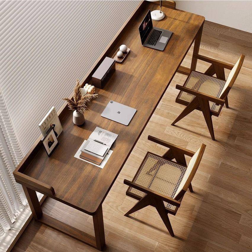 靠墙书桌简实书桌双人学长方形书桌复古习桌长条桌约实木木168办