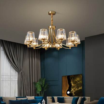 客厅吊灯全美式端轻奢光谱水晶餐厅957灯2250年新款全铜高卧室led
