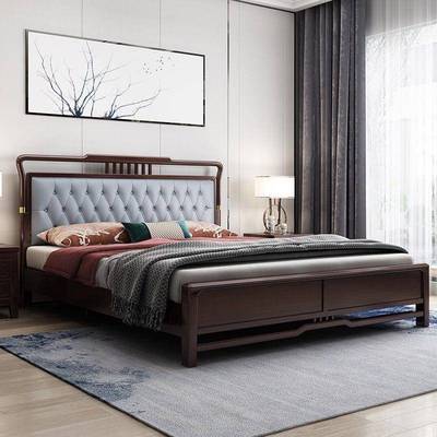 1TX新中实式木床71.8米紫檀木色双人床主卧轻奢简大311#床现代约