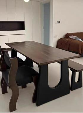 实木桌胡桃木色客厅大长书桌办工ywgc0oo1作台大板餐椅书桌一体会