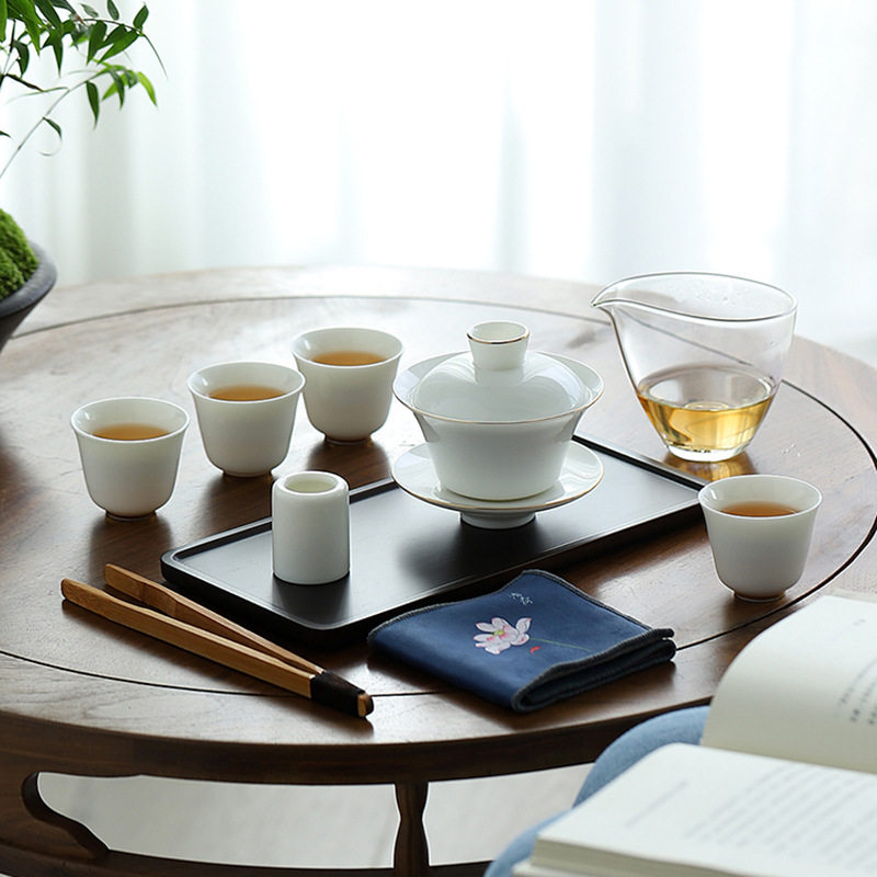 羊脂玉瓷旅行茶具套装干泡盘盖碗