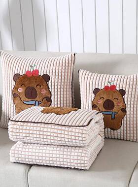 汽子车抱枕被两公用车载垫靠背特厚绒办室午休靠折叠被子毯202510