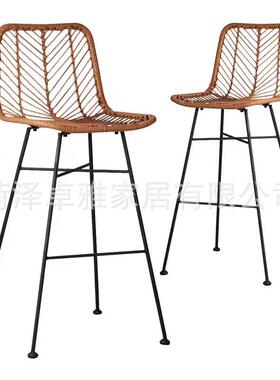 户外藤椅铁庭艺椅庭院藤条高脚ZY-62主靠桌背编藤椅酒吧台椅藤制