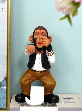 热创动意家物猴子纸巾架QOO欧美式销客厅店铺居个性时尚人物摆件