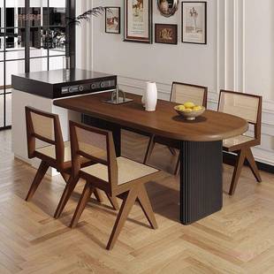 API半中古木风胡桃色餐桌椅组合小圆形靠墙岛台餐桌实木饭桌家用