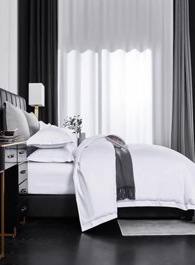 新款草全棉斜芯28634纹酒店纯白色四件套布民宿被套枕床单褥子床