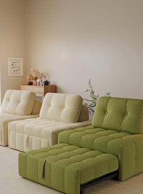 跃邦单人沙发泡卧芙坐沙长AOY发床伸缩小户型叠两用折奶油客厅风