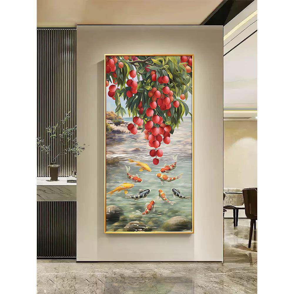 九鱼图画玄装饰画现简约关进门入户挂QWL1096大芬油画村纯手绘壁