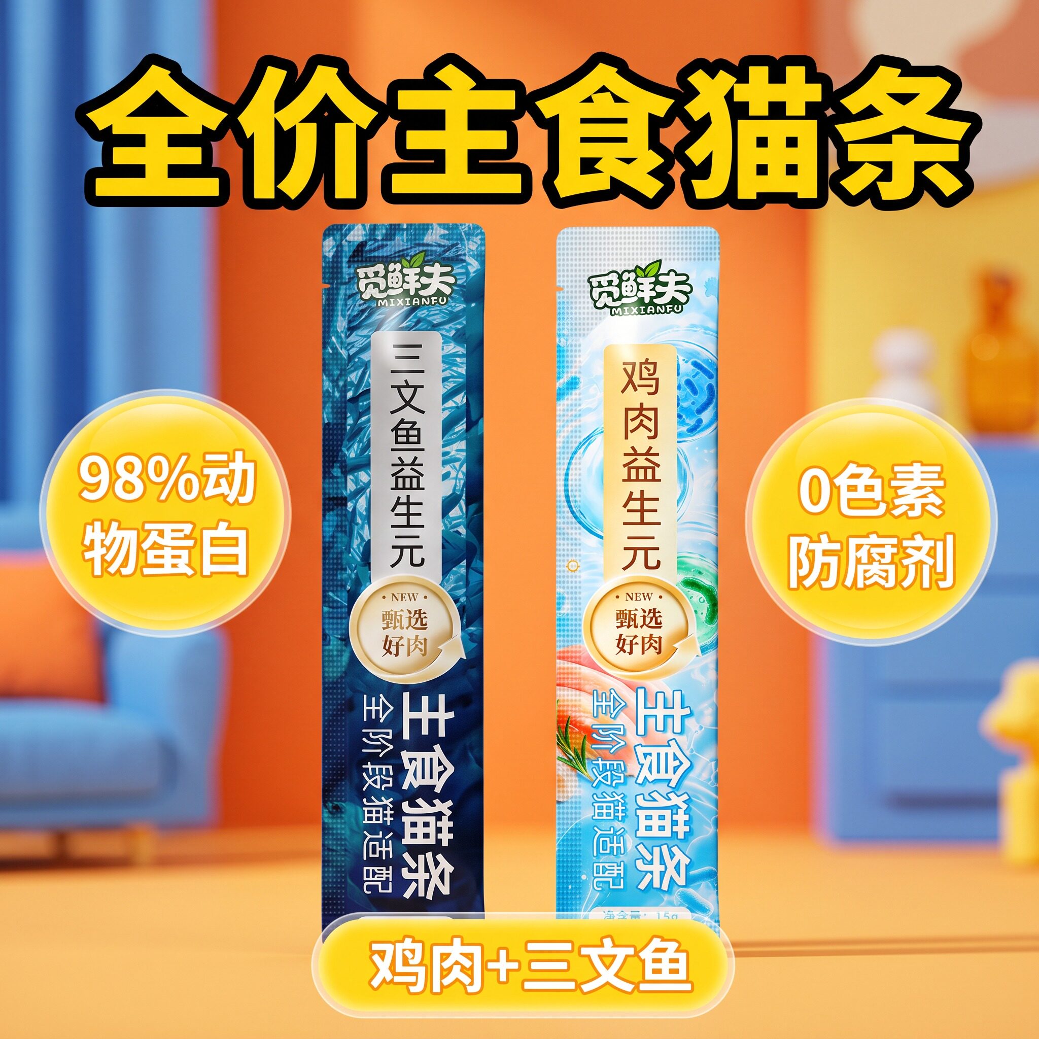 猫条主食鱼油亮毛平衡肠道益生元补水喵条