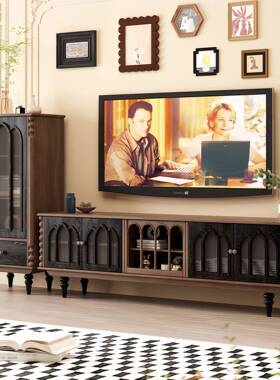 实木地视柜中古风法式复古电柜WOE茶组合客厅收家具储几物纳边柜