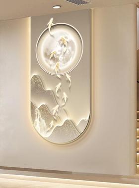 现代轻奢九鱼图高玄关装饰327约画档道大气山水挂画简走廊过发光