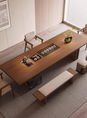 意式极简实木大板桌茶椅组合端泡台一VSW体客厅茶家用功夫高实木