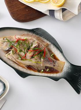 菜盘日式陶瓷家用装盘子新网红微波清蒸225款上档次盛鱼鱼的盘FTS