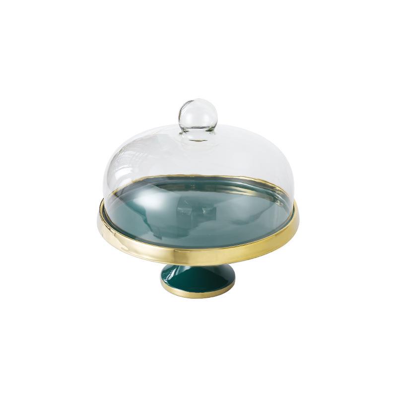 ⊕陶果瓷甜品台蛋糕蛋盘玻璃商用糕托盘高脚罩盘摆台展115示架