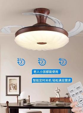 厅中古风扇灯餐卧室古胡桃木色隐173形电扇护42寸客厅眼复吊扇灯