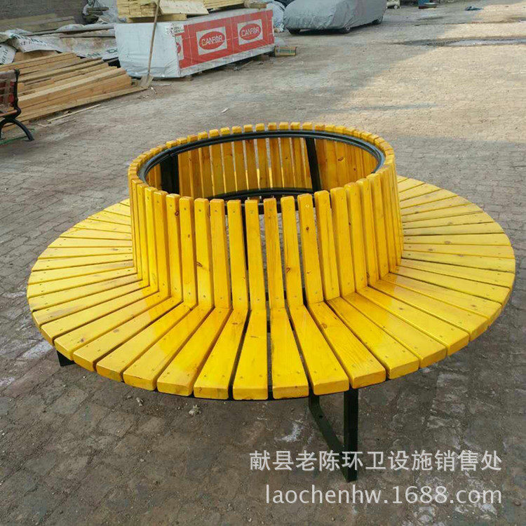 学校木质圆形围树椅实木园林椅广场公园椅铁艺椅子户外椅户外休闲