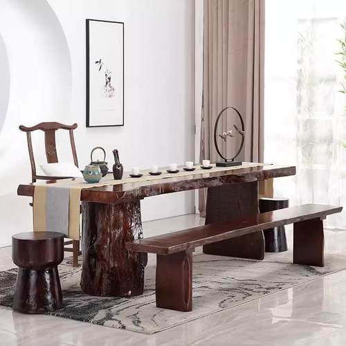 中式原木几客厅茶办公室整套功GVK夫泡新茶桌实台木大茶板茶桌椅