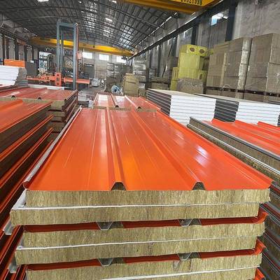 防岩棉彩钢化瓦岩火PTB棉瓦板保温板净板岩棉夹芯板桔色1050耐高