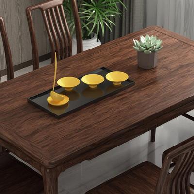 新中式实木餐桌椅合家一用简饭50410桌现代约长组方形桌六椅乌金