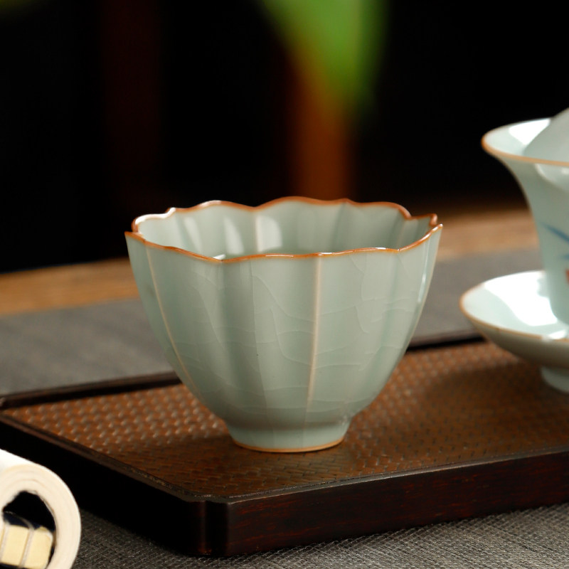 天青汝窑开片品茗杯主人杯陶瓷闻香茶杯茶盏家用个人茶碗功夫茶具