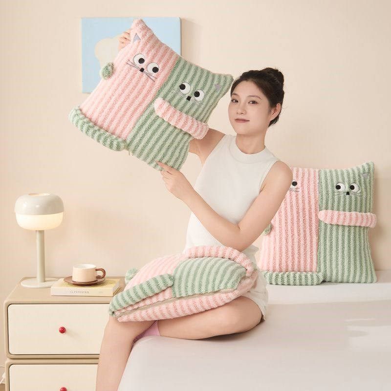 新款多巴胺抱抱猫多功能抱枕被可爱风盖被沙发靠枕靠垫车载休闲毯,居家布艺,抱枕被,淘宝优惠券,粉丝福利购,淘宝优惠卷