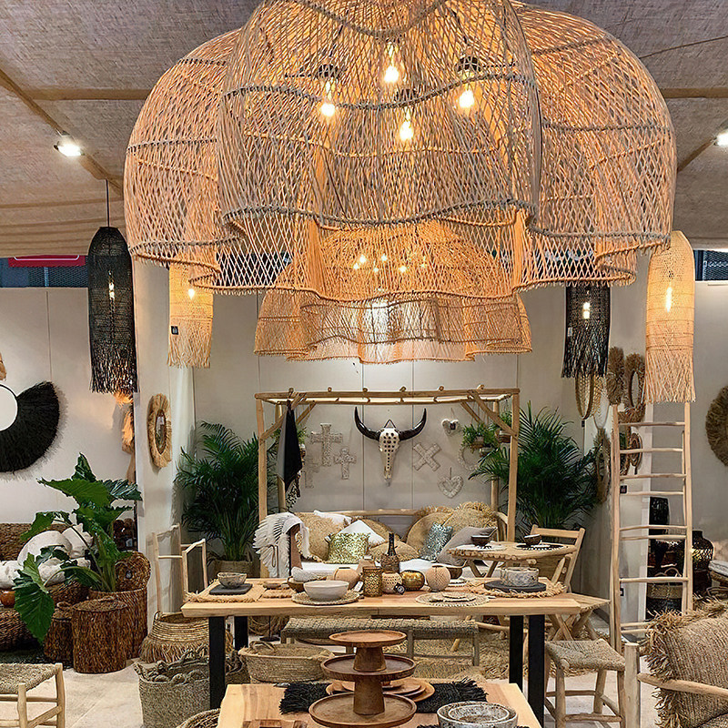 藤编吊灯餐饮火锅店饭店包厢民宿卧室手工编织东南亚藤艺定制灯具