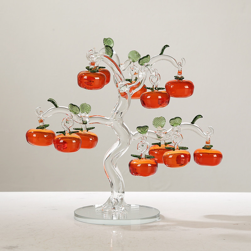 水晶琉璃柿子树摆件现代事事如意别墅客厅酒柜玄关乔迁送礼装饰品