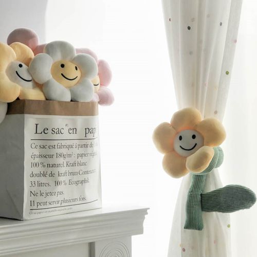 卡通风格窗帘绑带可爱的花朵图案儿童房装饰固定配件笑脸毛绒布艺