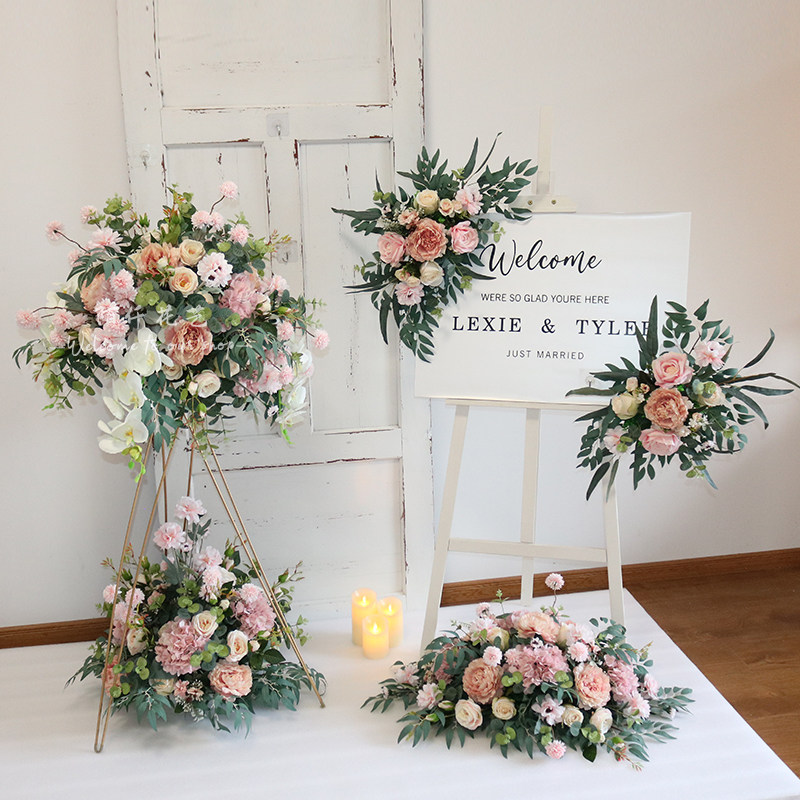 新款花艺开业花篮花球迎宾招牌花假花仿真花装饰店铺摆设三脚架花