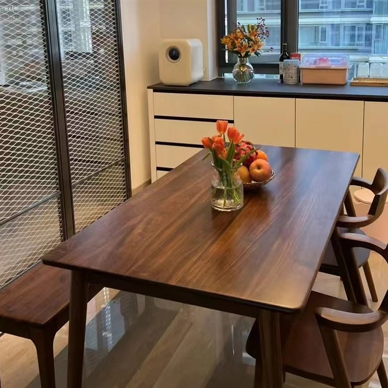老榆木实木书桌餐桌小户型简约实木方桌家用长方形茶桌电脑桌咖啡